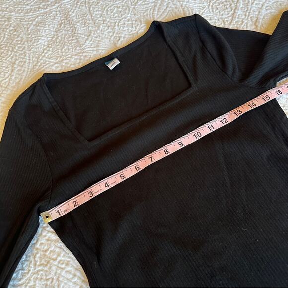 Old Navy Long-Sleeve Square Neck Rib Knit Bodysuit Black NWT Large - Picture 9 of 9